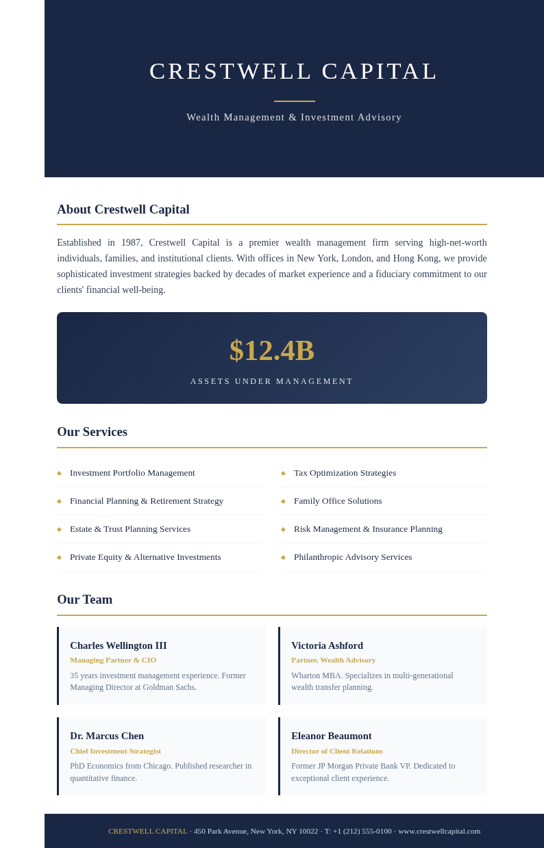 Financial professional company profile